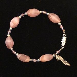 Pink & Silver Beaded Bracelet with Heel Charm